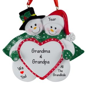 Image of Grandma & Grandpa Snow Couple Big Heart Ornament