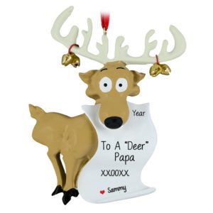 Image of Personalized Papa Reindeer Holding Scroll Ornament