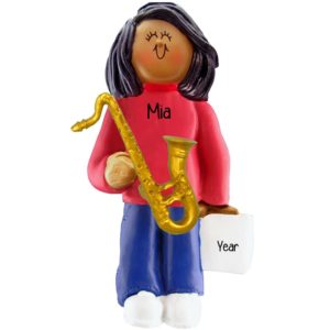 Image of Girl Playing SAXOPHONE Personalized Ornament AFRICAN AMERICAN