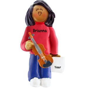 Image of Girl Holding A VIOLIN Christmas Ornament AFRICAN AMERICAN