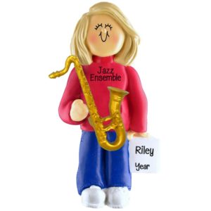 Image of Girl Playing SAXOPHONE Personalized Ornament BLONDE
