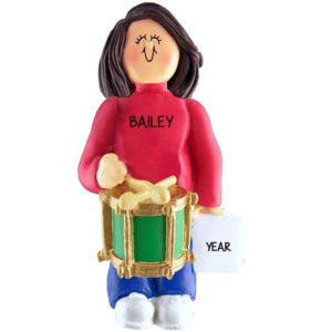Image of Girl Playing Drum Personalized Ornament BRUNETTE