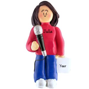 Image of Female Holding A Microphone Singing Ornament BRUNETTE