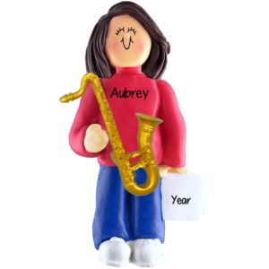 Image of Girl Playing SAXOPHONE Personalized Ornament BRUNETTE