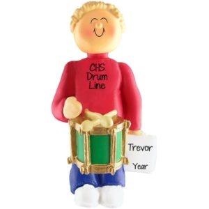 Image of Boy Playing Drum Personalized Ornament BLONDE
