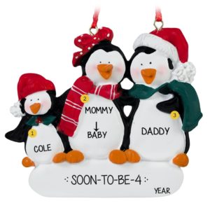 Image of Personalized Expecting Penguin Family Of 3 Ornament