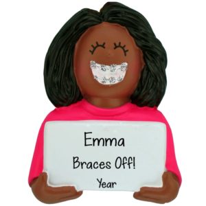 Image of Personalized BRACES Off GIRL Metal Mouth Ornament AFRICAN AMERICAN