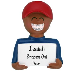 Image of Personalized BRACES Metal Mouth Ornament AFRICAN AMERICAN