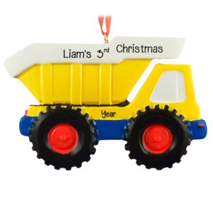 Image of Boy's 3RD Christmas YELLOW Dump Truck Ornament