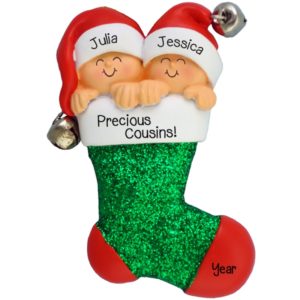 Image of 2 Little Cousins In Stocking Jingle Bells Ornament