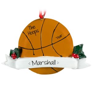 Image of Personalized Basketball On Banner With Holly Leaves Ornament