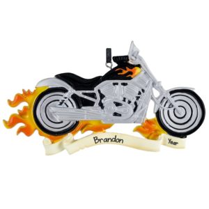 Image of Personalized Motorcycle Black Harley With Flames Ornament