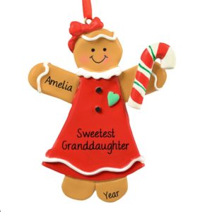 Image of Granddaughter Gingerbread GIRL Holding Candy Cane Ornament
