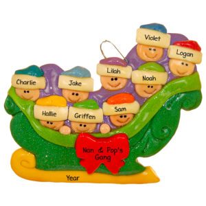 Image of 9 People Riding On Sleigh Handmade DOUGH Ornament