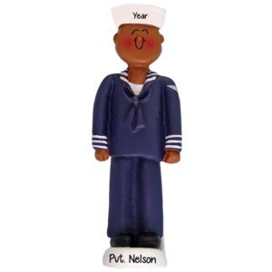 Image of AFRICAN AMERICAN MALE NAVY Sailor Christmas Ornament