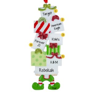Image of Favorite Stores For Shopping ELF Holding Presents Ornament