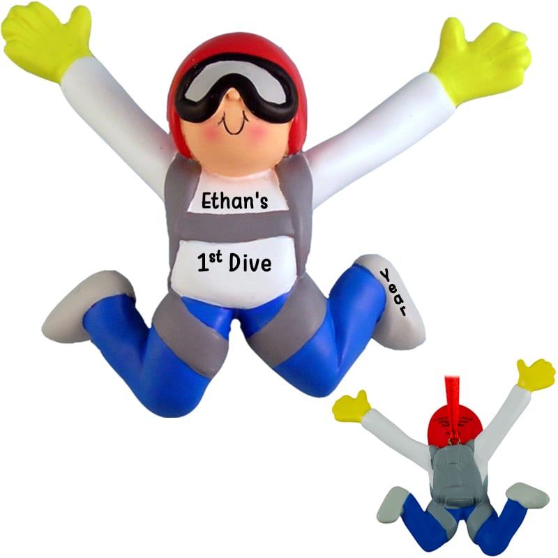 Personalized Skydiving 1st Dive MALE Ornament Personalized Ornaments For You