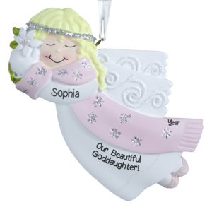 Image of Personalized Goddaughter Angel PINK Scarf Glilttered Ornament
