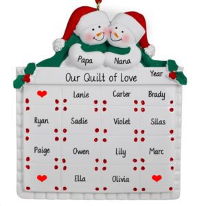 Image of 13 Names + Snow Couple On Quilt Personalized Ornament