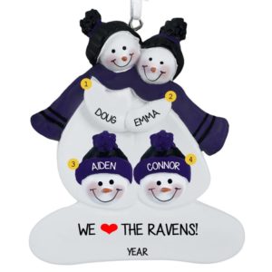 Image of Baltimore Ravens Snow Family Of 4 BLACK & PURPLE Ornament
