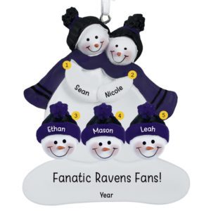 Image of Baltimore Ravens Fans Snow Family Of 5 BLACK & PURPLE Ornament RESIN