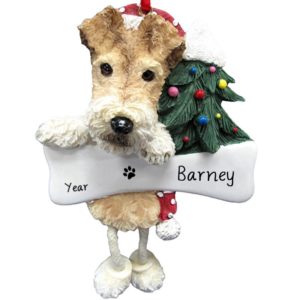 Image of Personalized WIRE FOX TERRIER On Bone Dangling Legs Ornament