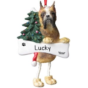 Image of BOXER FAWN Dog With CROPPED Ears & Dangling Legs Ornament