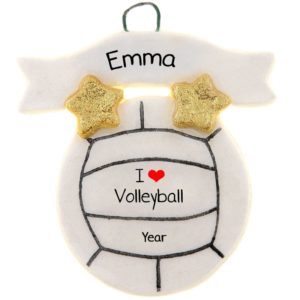 Image of Personalized Volleyball With Gold Stars Handmade Dough Ornament