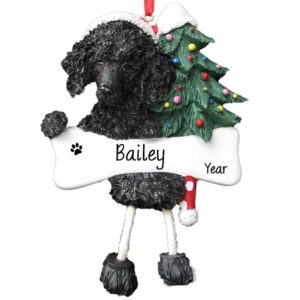 Image of Personalized Black Poodle Christmas Ornament DANGLING Legs