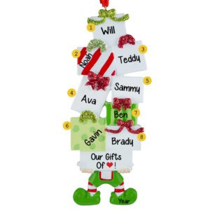 Image of Elf Holding Gift Packages With 8 Names Ornament