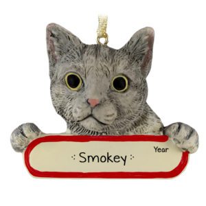 Image of SILVER TABBY CAT On Banner Personalized Ornament