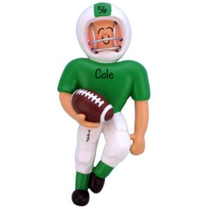 Image of Football Player Wearing GREEN & White Uniform Ornament