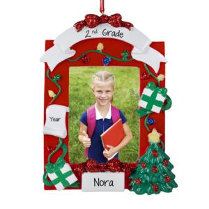 Image of Personalized Second Grade RED Photo Frame Ornament Easel Back