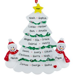 Image of Grandparents Snow Couple & Tree Many Names Ornament Resin