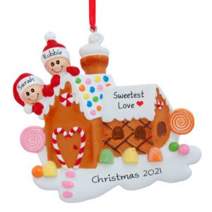 Image of Couple Atop Gingerbread House Personalized Ornament