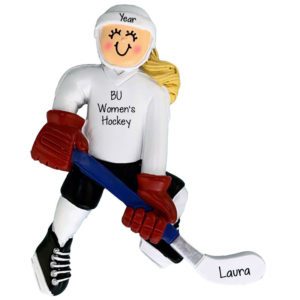 Image of Personalized FEMALE Hockey Player BLONDE Hair Ornament