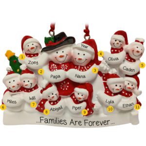 Image of Personalized Snow Family Of 11 Red Scarves Ornament