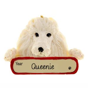 Image of WHITE POODLE Dog On Banner Personalized Ornament