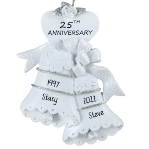 Image of Personalized 25th Wedding Anniversary SILVER Bells Ornament