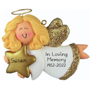 Image of FEMALE Angel Memorial Gold Glittered Wings Ornament BLONDE
