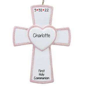 Image of Personalized First Communion PINK Cross Ornament