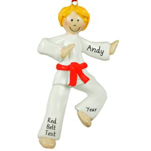 Image of Personalized Karate Boy RED Belt Ornament BLONDE