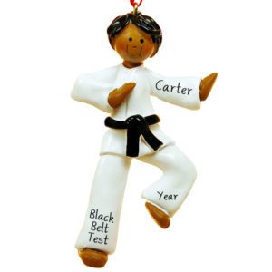 Image of African American Karate Boy BLACK Belt Ornament