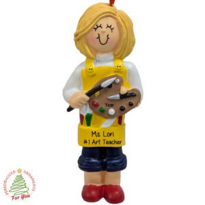 Art Teacher Wearing Smock Christmas Ornament BLONDE