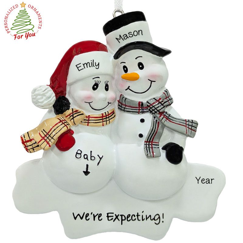 Personalized Expecting Snow Couple Plaid Scarves Ornament ...