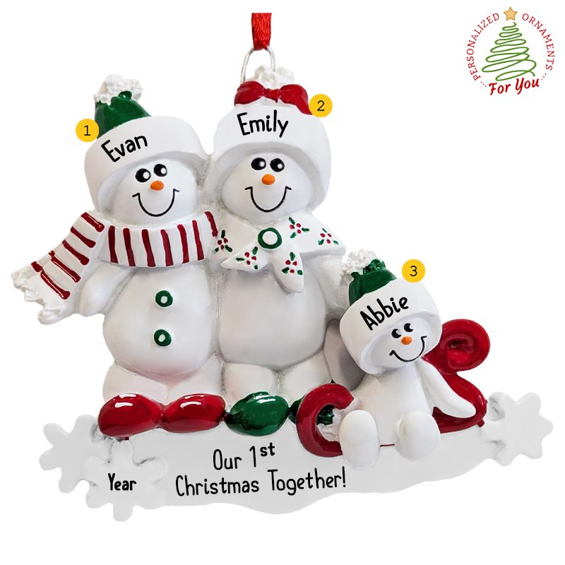 Snow Couple + Baby Our First Christmas Together Sled Ornament ...