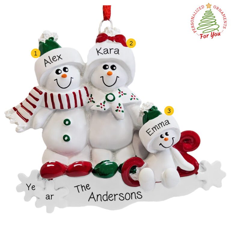 Snow Family Of 3 On Sled Personalized Ornament | Personalized Ornaments ...