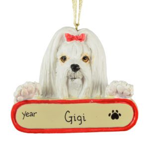 Image of MALTESE Dog On Banner Christmas Ornament