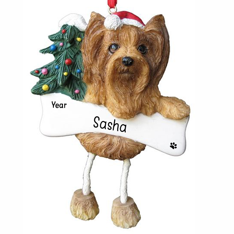 YORKIE Dog On Bone Dangling Legs Christmas Ornament Personalized