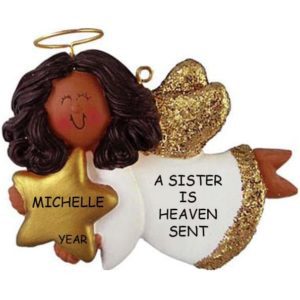 Image of AFRICAN AMERICAN Sister Angel Glittered Wings Ornament